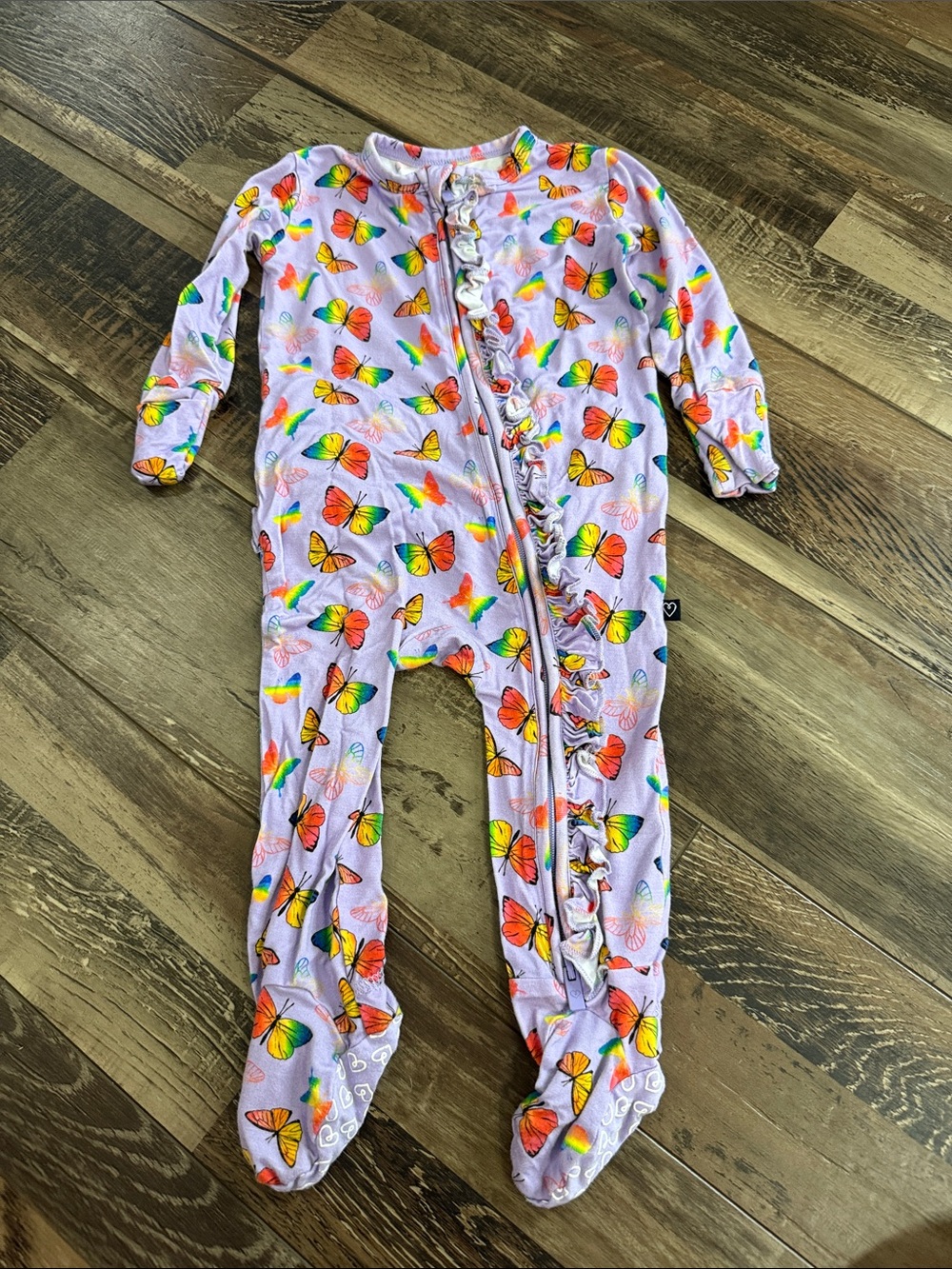 Lavender Butterfly Print Footed One-Piece Pajama for Kids